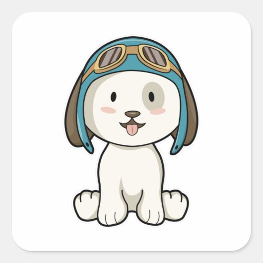Hunde als Aviator mit Hut und Brille Quadratischer Aufkleber (Vorderseite)