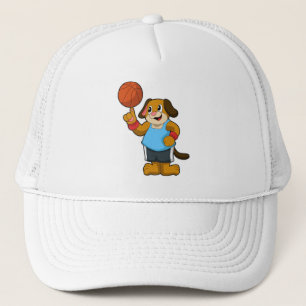Hunde als Basketballspieler mit Basketball Truckerkappe