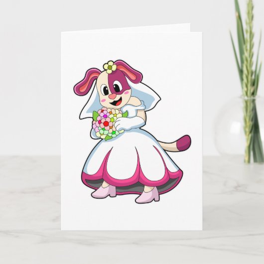 Hunde als Braut mit Hochzeitskleid & Blume Karte (Vorderseite)