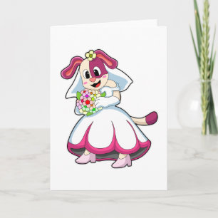 Hunde als Braut mit Hochzeitskleid & Blume Karte