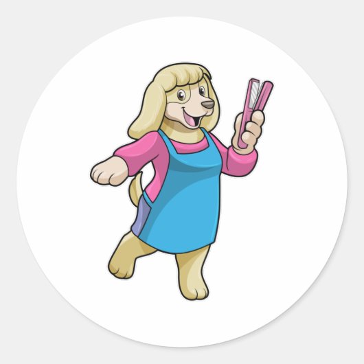 Hunde als Friseur mit Kamm Runder Aufkleber (Vorderseite)