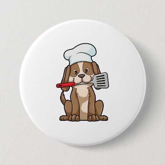 Hunde als Koch mit Koch Hut & Spatula Button (Vorderseite)