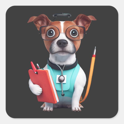 Hunde als Krankenschwester, Hunde tragen Krankensc Quadratischer Aufkleber (Vorderseite)