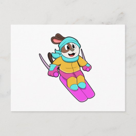 Hunde als Skifahrer mit Ski & Scarf Postkarte (Vorderseite)