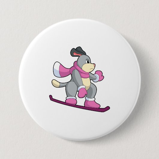 Hunde als Snowboarder mit Sonowboard Button (Vorderseite)