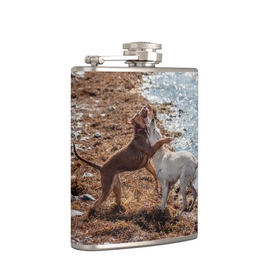 Hunde am Strand Flachmann (Rechts)