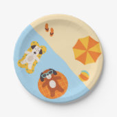 Hunde am Strand, sonnig Pappteller (Vorderseite)