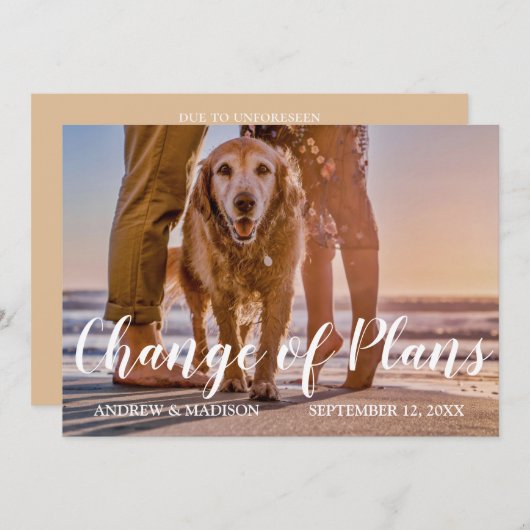 Hunde an Strand Änderung der Pläne verschoben Hoch Save The Date (Vorne/Hinten)