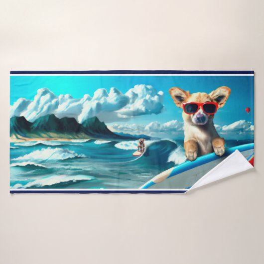 Hunde an Surfbrettern mit Sonnenbrille KI Art Badhandtuch Set (Badehandtuch)