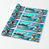 Hunde an Surfbrettern mit Sonnenbrille KI Art Geschenkpapier (Ungerollt)