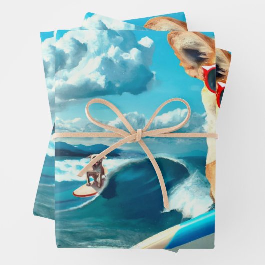 Hunde an Surfbrettern mit Sonnenbrille KI Art Geschenkpapier Set (Beispiel)