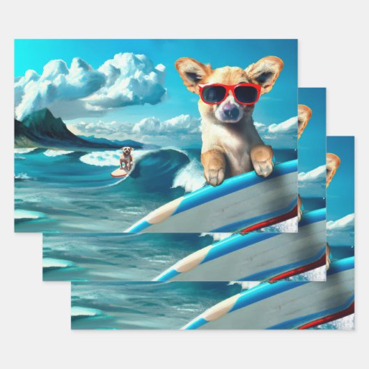 Hunde an Surfbrettern mit Sonnenbrille KI Art Geschenkpapier Set (Set)