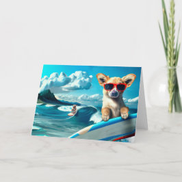 Hunde an Surfbrettern mit Sonnenbrille KI Art Karte