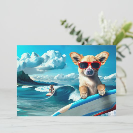 Hunde an Surfbrettern mit Sonnenbrille KI Art Karte (Stehend Vorderseite)