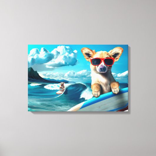 Hunde an Surfbrettern mit Sonnenbrille KI Art Leinwanddruck (Vorderseite)