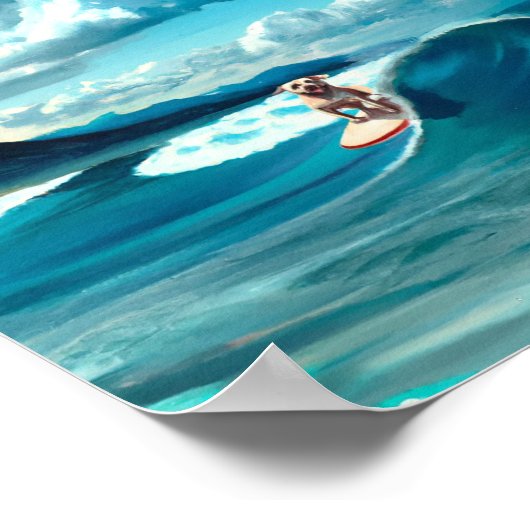 Hunde an Surfbrettern mit Sonnenbrille KI Art Poster (Ecke)