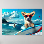 Hunde an Surfbrettern mit Sonnenbrille KI Art Poster (Vorne)