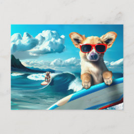 Hunde an Surfbrettern mit Sonnenbrille KI Art Postkarte