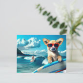 Hunde an Surfbrettern mit Sonnenbrille KI Art Postkarte (Stehend Vorderseite)