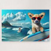 Hunde an Surfbrettern mit Sonnenbrille KI Art Puzzle (Horizontal)