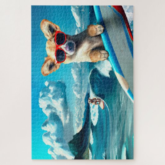 Hunde an Surfbrettern mit Sonnenbrille KI Art Puzzle (Vertikal)