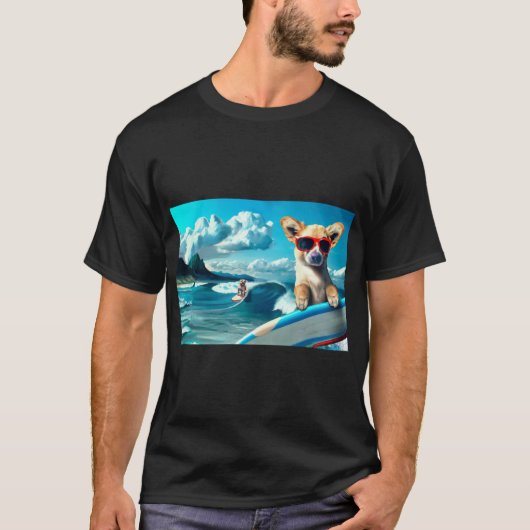 Hunde an Surfbrettern mit Sonnenbrille KI Art T-Shirt (Vorderseite)