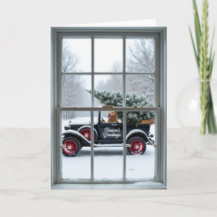 Hunde Antique Auto Weihnachtsgrüße Karte