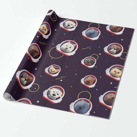 Hunde Astronauten Geschenkpapier (Ungerollt)