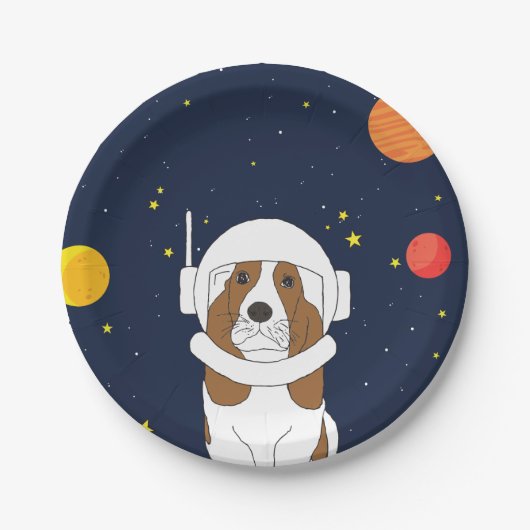 Hunde-Astronautentier mit Weltraumhelm Pappteller (Vorderseite)