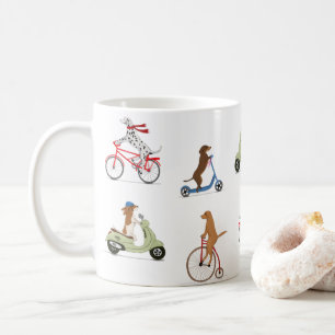 Hunde auf Fahrrädern und Scootern  Kaffeetasse