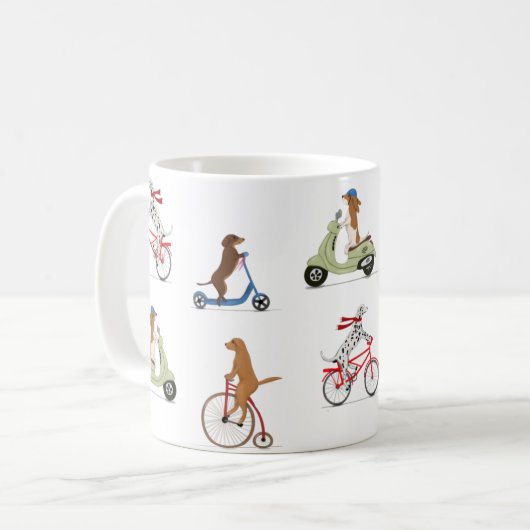 Hunde auf Fahrrädern und Scootern Kaffeetasse (Vorderseite Links)