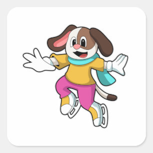 Hunde auf Ice-Skaten mit Ice-Skaten Quadratischer Aufkleber