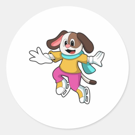 Hunde auf Ice-Skaten mit Ice-Skaten Runder Aufkleber (Vorderseite)