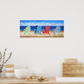 Hunde auf Regenbogen Adirondack-Stühlen am Strand Poster (Küche)