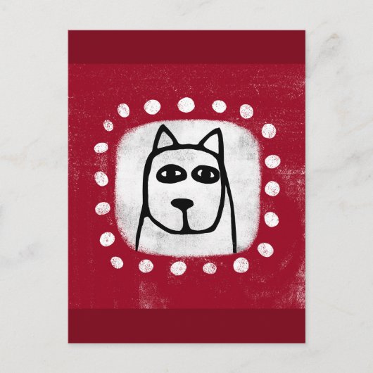 Hunde auf roter Postkarte (Vorderseite)