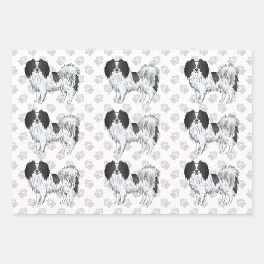 Hunde aus schwarzem und weißem Phalène mit grauem  Geschenkpapier Set (Vorderseite 2)