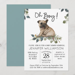 Hunde-Baby-Party Oh Junge! Mops-Welpe Einladung