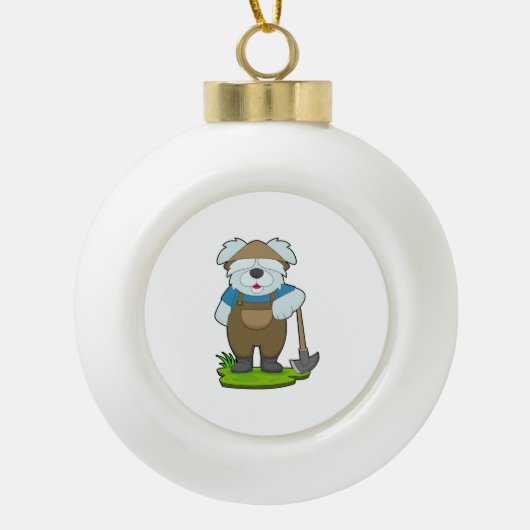 Hunde Bauer Pickaxe Keramik Kugel-Ornament (Vorderseite)