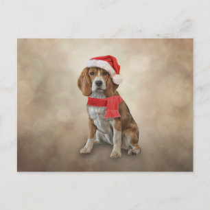 Hunde Beagle in roter Hut des Weihnachtsmannes Postkarte
