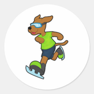 Hunde bei Ice Skaten mit Brille Runder Aufkleber