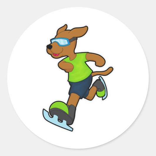 Hunde bei Ice Skaten mit Brille Runder Aufkleber (Vorderseite)