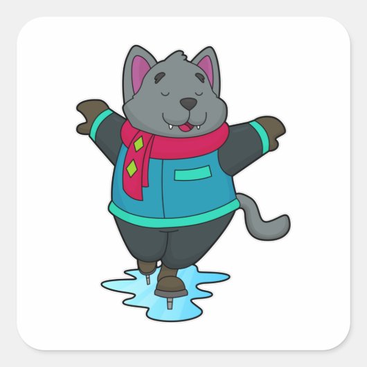 Hunde bei Ice Skaten mit Ice Skate & Scarf Quadratischer Aufkleber (Vorderseite)