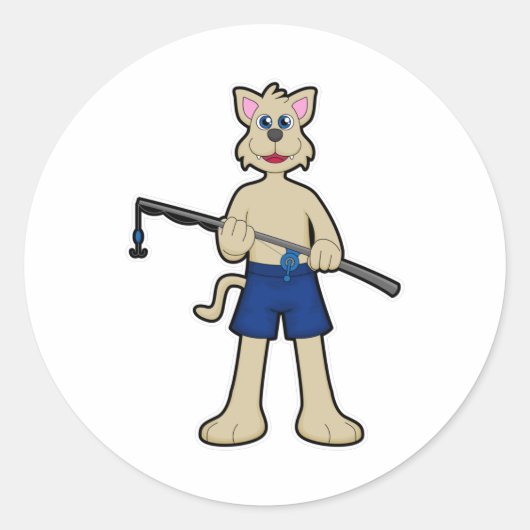 Hunde beim Angeln mit Angelrute & Fisch Runder Aufkleber (Vorderseite)