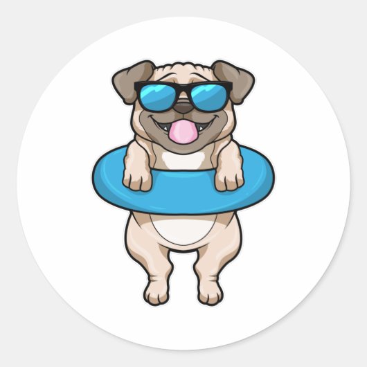 Hunde beim Baden mit Schwimmring & Sonnenbrille Runder Aufkleber (Vorderseite)