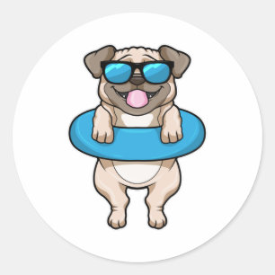 Hunde beim Baden mit Schwimmring & Sonnenbrille Runder Aufkleber