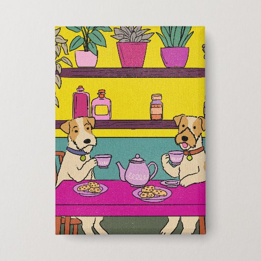 Hunde beim Nachmittagstee Button (Vorderseite)