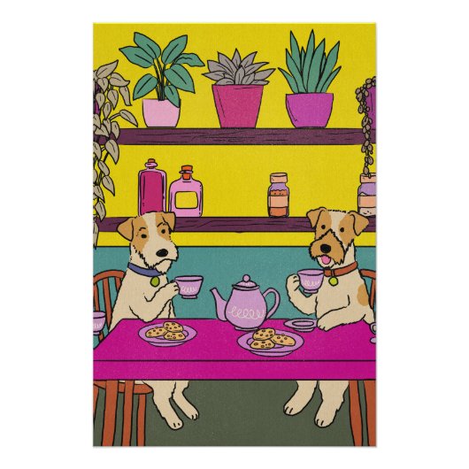 Hunde beim Nachmittagstee Poster (Vorderseite)