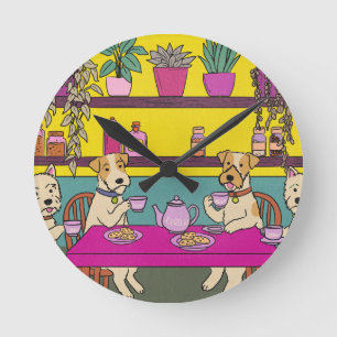 Hunde beim Nachmittagstee Runde Wanduhr