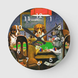 Hunde beim Pokern Runde Wanduhr