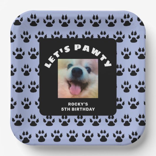 Hunde Birthday Party Blue Paw Prints Custom Foto Pappteller (Vorderseite)